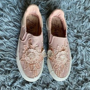 Blowfish Pink Floral Lace Detail Slip On Shoes